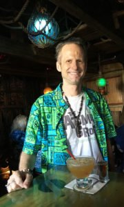 Hurricane Hayward enjoys a Shark Bite in The Molokai bar in September 2016 during a book-release party for Tim "Swanky" Glazner's "Mai-Kai: History and Mystery of the Iconic Tiki Restaurant." (Atomic Grog photo)