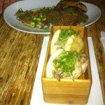 The Crispy Duck Confit steamed buns and Chilled Soba (noodles with broiled black cod) at Kapow! in Boca Raton.