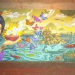 Pooch's original painting that was enlarged for Kapow's mural hangs on a back wall.