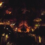 A view of the A-frame ceiling and Tiki architecture inside the attraction (November 2011).