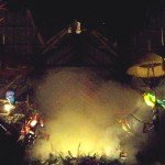 Smoke rises from the planter in the center of the room during Walt Disney World's Enchanted Tiki Room show (November 2011).