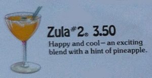 Zula #2 as it appeared on the 1979 cocktail menu.