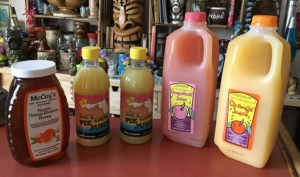 Honey, Key Lime juice, grapefruit juice and orange juice from Bob Roth's New River Groves, January 2017.  (Photo by Hurricane Hayward)