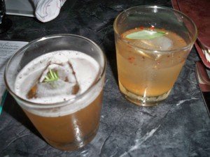 Several of the tequila drinks are enhanced by fresh, fragrant herbs. The Spanish Inquisition (right) features sage while the Rosarita is garnished with rosemary.
