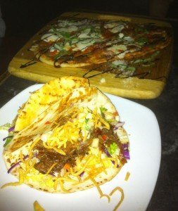 The Korean BBQ Tacos and Margherita Flatbread were perfect for sharing.