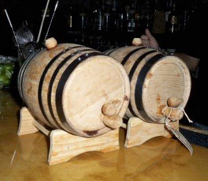 Baby Hudson whiskey barrels are used to make aged cocktails.