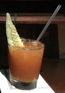 The Mai-Kai's version of the Suffering Bastard features a cucumber garnish, first popularized by Trader Vic. (Photo by Hurricane Hayward, May 2018)