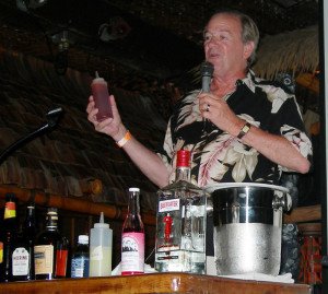 Stephen Remsberg shows off Jasper's Secret Mix, a key ingredient in Jamaican bartender Jasper LeFranc's cocktails at the Bay Roc Hotel in Montego Bay