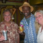 Mai-Kai owner Dave Levy (left) and marketing director Pia Dahlquist welcome Miami Rum Festival judge and seminar presenter Ian "Rum Ambassador" Burrell to Tuesday night's party