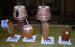 The Mai-Kai's classic Tiki drinks were abundant at Tuesday's bash: Special Planters Punch (left), Black Magic, Bora Bora, and Jet Pilot