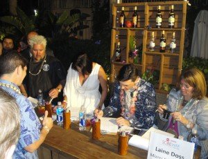 Manager Kern Mattei presents The Mai-Kai's Pupule Punch to the judges: Guy Fieri (Food Network), Julie Reiner (Clover Club), Francesco Lafranconi (Southern Wine and Spirits), and Laine Doss (Miami New Times).