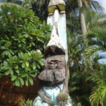 One of the oldest Tikis on The Mai-Kai property is this 20-foot carving by Barney West that sits outside the fence of the outdoor garden, facing Federal Highway not far from where King Kai was installed.