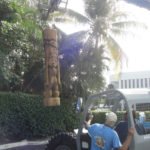 Lonnie Dryden helps a forklift operator position King Kai so the Tiki can be dropped into the garden at The Mai-Kai on May 21.