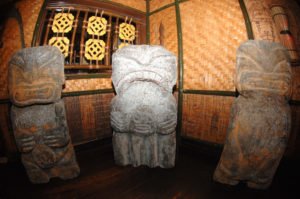 The three cannibal Tikis from The Mai-Kai's original outdoor sign were brought out of storage and displayed at The Hukilau in 2008. (Photo by Go11Events.com)