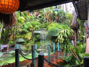 The Mai-Kai's outdoor gardens feature waterfalls, Tikis, torches and lush tropical foliage. (Photo by Kevin Upthegrove, June 2016)