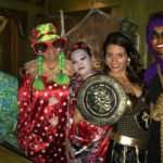 "Mr. Hukilau" Dave Levy (Mai-Kai owner) and kooky clown Pia Dahlquist (Mai-Kai marketing director) are joined by a geisha (Mai-Kai entertainer Rose Marie), Xena Princess Warrior JoJo and a mysterious masked hangman.