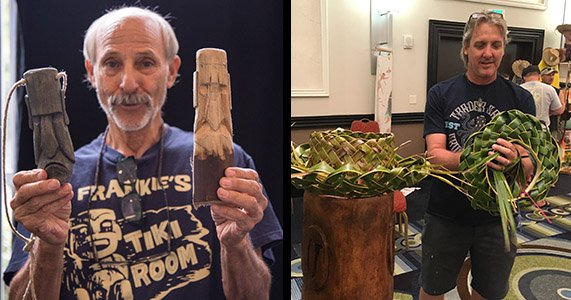 South Florida artists Will Anders (left) and Tom Fowner led popular craft classes at The Hukilau 2017. (Left photo by Heather McKean, right photo by The Atomic Grog)