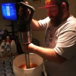 Lucky Munro, king of the giant immersion blender, batches up sample cocktail No. 3