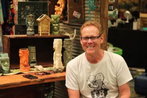 Artist John Mulder of Eekum Bookum in The Tiki Treasures Bazaar during The Hukilau 2019. He will teach a special class in 2020, guiding students through the process of making their own Tiki mug